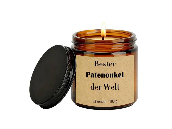 Duftkerze im Glas Bester Patenonkel der Welt Lavendel 100 g, Braun, Paraffin, 6.5 cm, Dekoration, Kerzen & Kerzenhalter, Duftkerzen