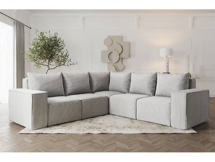 Fun Möbel Ecksofa Designerecksofa ESTELLE Seite Universal in drei Stoffen, Rücken echt bezogen