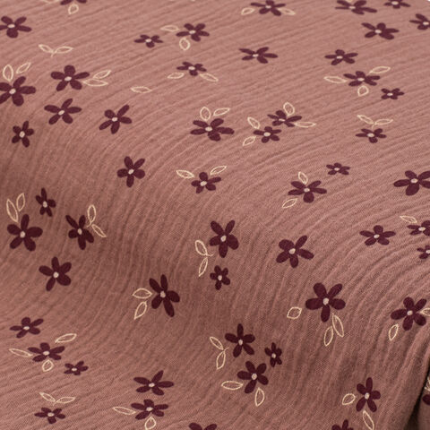 Musselin/Doppel-Gaze "Blumen", mauve-color