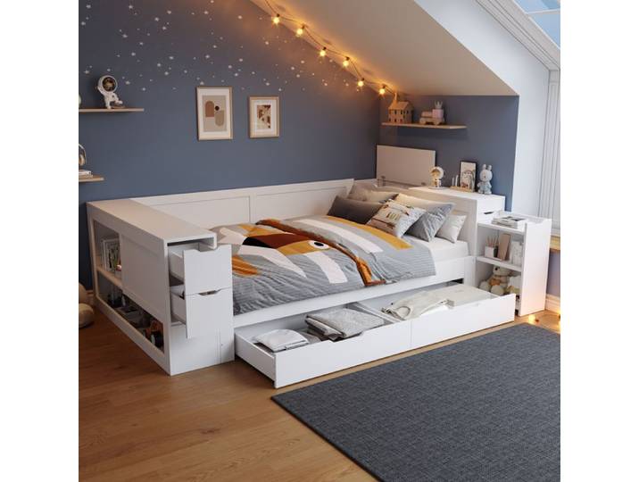 ULEVR lit combiné enfant/adolescent 140 x 200 cm blanc daybed avec rangements sommier à lattes inclus sans matelas