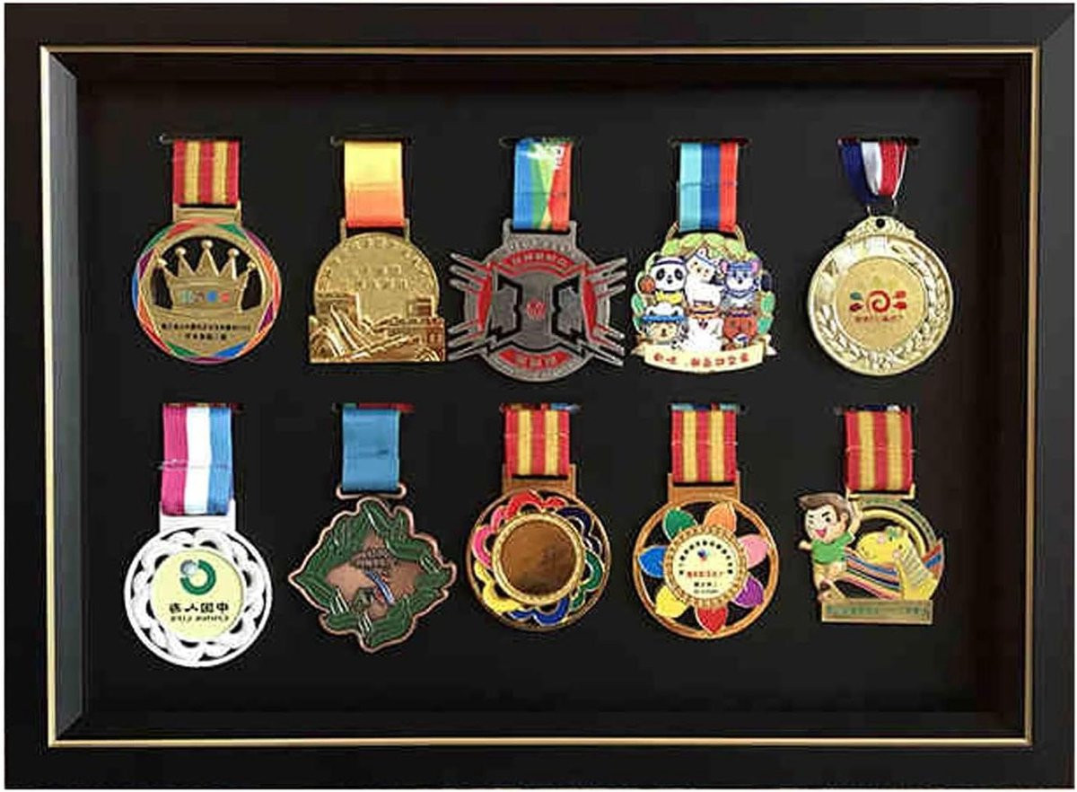 Medaille Display Box - Massief Houten Trofee Lijst voor Herinneringen - Zwart Goud
