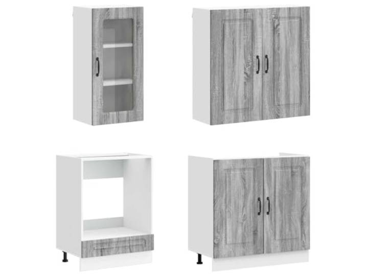 KTHLBRH Unita Küche KALMAR 8 Stück Sonoma Grau Holz Engineered Verstellbare Schränke, Kippsicherung, Geschirrspüler inklusive, einfache Wartung