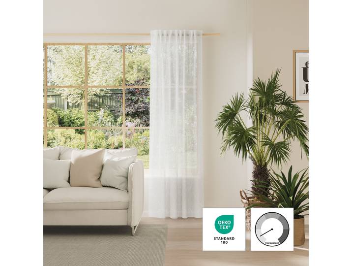 Vorhang NEUTEX FOR YOU NENA , weiss (wollweiß), B:137cm H:245cm, Polyester, Gardinen, Vorhang, Bouclé-Optik, criss-cross Struktur, Stickmuster