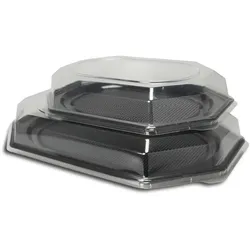 Kunststoff Partyplatten Catering Servierpatten Mittel 45x30x2cm mit Klarsichthaube im SET 50St