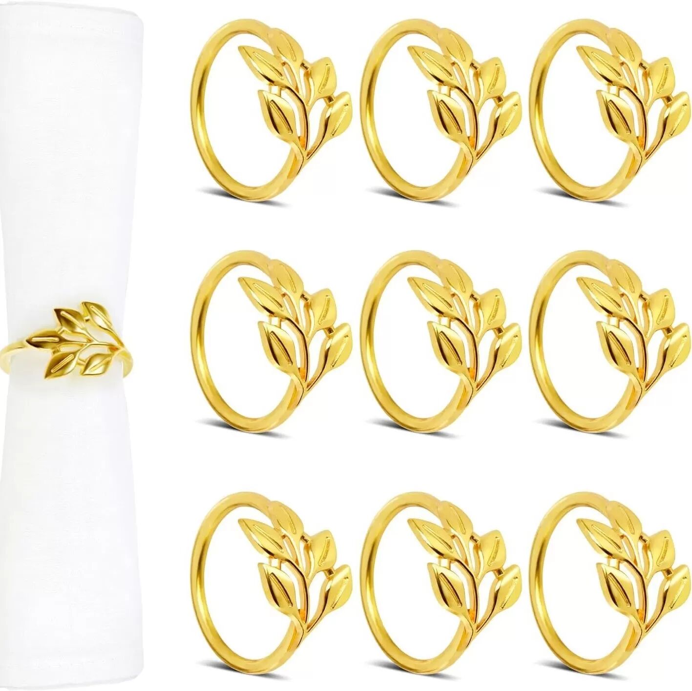 INF Goldene Blatt Serviettenringe, Weidenblatt Serviettenhalter (10er-Set) - Zinklegierung