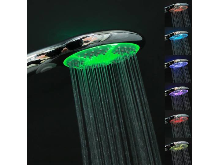 LED Duschkopf 7 Farben 3 Modi Handbrause 12,5 cm Wasserbetrieben Batterielos