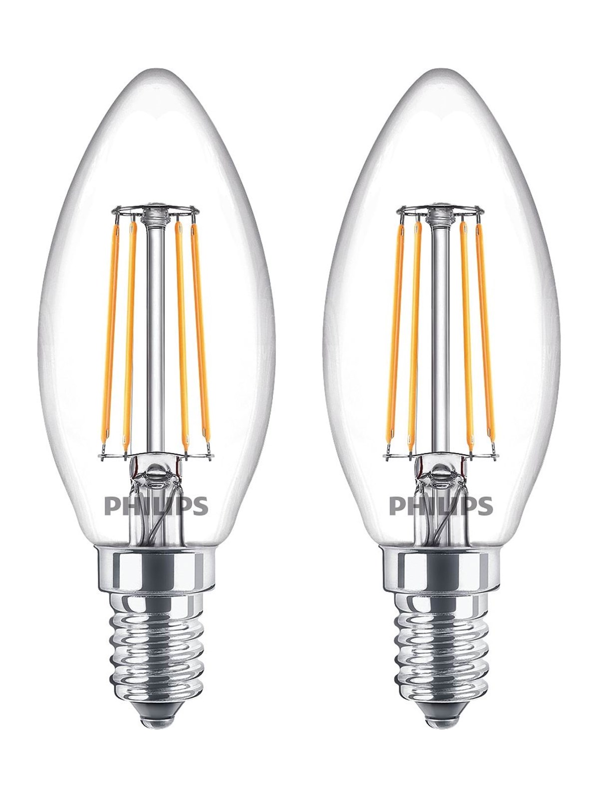 Philips LED-Lampe Classic Candle 4.3W/827 (40W) Clear 2-pack E14
