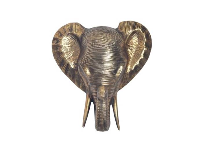 WOHNLING Wanddeko Elefant 33x20x41 cm Aluminium Gold, Tierkopf Wanddekoration Afrika exotisch, Wandskulptur Metall, Wandobjekt handgefertigt, jedes Stück ein Unikat