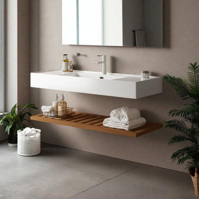 ZWYO HOSIMU 48 in Acrylic Floating Bathroom Vanity with Integrated Basin, Plywood Storage Shelf, Wall-Mounted Design