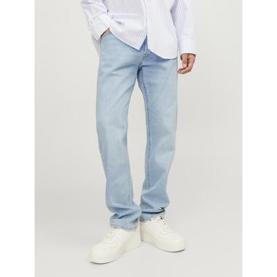 Tapered-fit-Jeans JACK & JONES "JJIMIKE aus elastischem Material und Used-Waschung", Herren, Gr. 32, Länge 32, blau (blau, denim), Denim/Jeans, Obermaterial: 99% Baumwolle, 1% Elasthan, bequem lang, Jeans, Denim/Jeans, modisch, bequem, Baumwollmischung