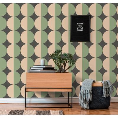 Vliestapete A.S. CRÉATION "Retro Geo Kreise", grün (beige, grün, schwarz), B:53m H:1m L:10,05m, Vlies, Tapeten, Vliestapete Retro geometrisch Kreise, versch. Farben