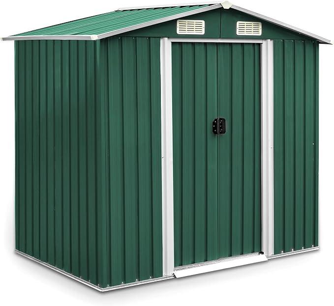 Gartenhaus Gerätehaus 204x132x185 cm Gartenschuppen Metall Geräteschuppen Grün Satteldach