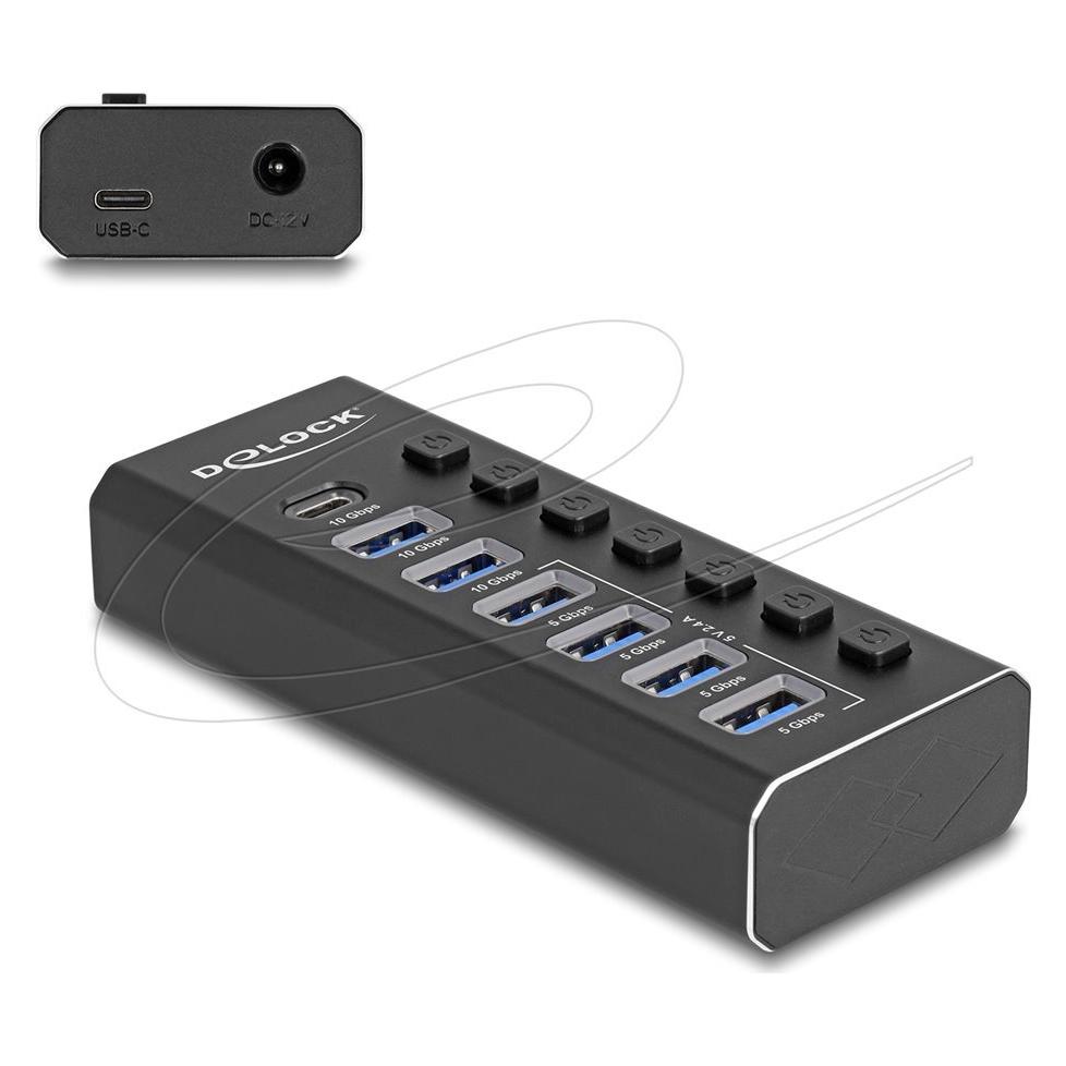Delock 7 Port USB Hub mit 3 Ports 10 Gbps und 4 Schnellladep (USB-A, USB-C, 7 Ports) (64326)