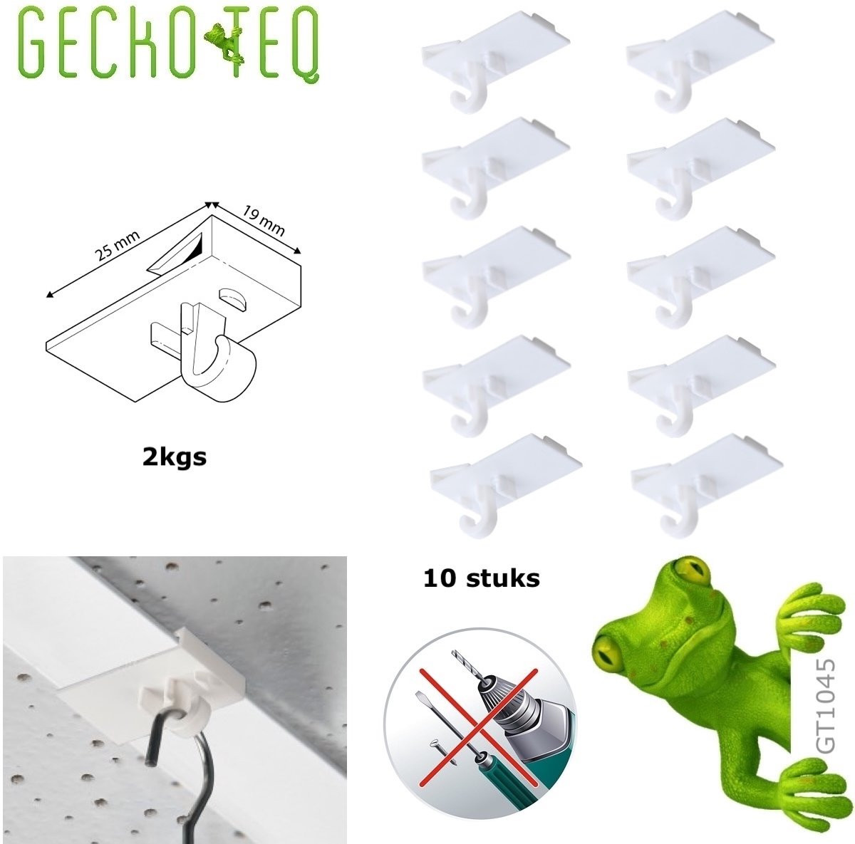 GeckoTeq GT1045 Plafondclips voor systeemplafonds met geïntegreerde ophanghaak, 10 stuks