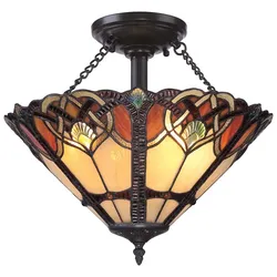 Deckenleuchte Lampe Wohnzimmerleuchte Tiffany-Glas Metall D 40,8 cm 2 Flammig