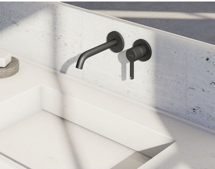 Kludi Nova Fonte Fertigmontageset 202443915 UP-Waschtisch-Zweiloch-Wand-Einhebelmischer, Ausladung 180mm, mattschwarz