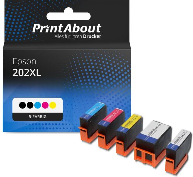 PrintAbout Druckerpatrone kompatibel mit  Epson 202XL (C13T02E74010) - 5 Farben - Hoher Kapazität - Multipack