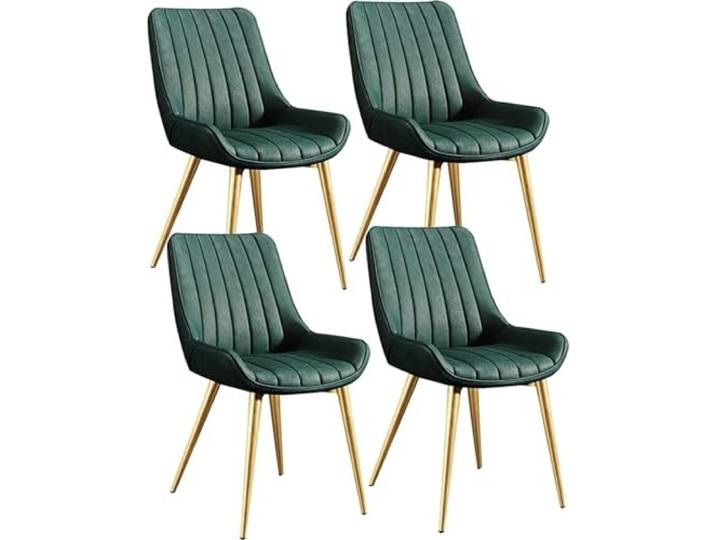 TINGMIAN Küchen-Esszimmerstühle, modernes Wohnzimmer, mit weichem PU-Lederbezug, Kissen, Sitz und Metallbeinen, Loungetheke, Grün, 4 Stück