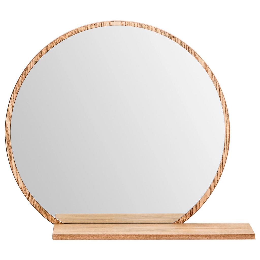 Xora Wandspiegel , Eichefarben , Glas, Holzwerkstoff , rund , 65x56x17 cm , Ablage , Spiegel, Wandspiegel