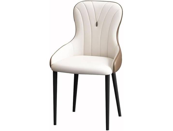 OZSSLJJ Küchen-Esszimmerstühle, modern, Napa-Leder, hohe Rückenlehne, gepolstert, weicher Sitz, Arbeitszimmer, Loungesessel, Wohnzimmer, 2er-Set(White+Coffee,All Black Legs)