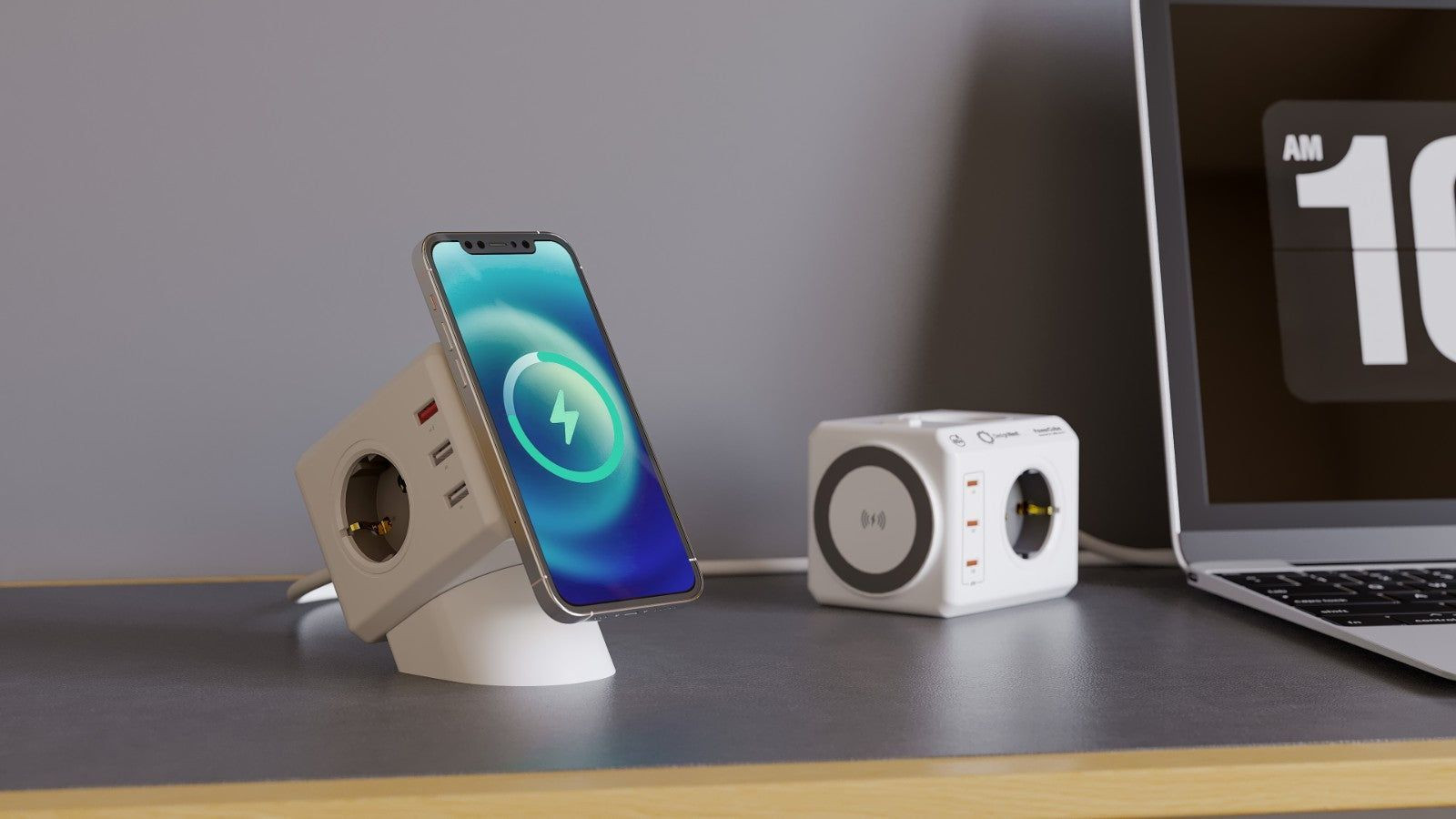 DesignNest PowerCube PD USB-C 80W Multi laadstation met magnetische draadloze oplader - Wit