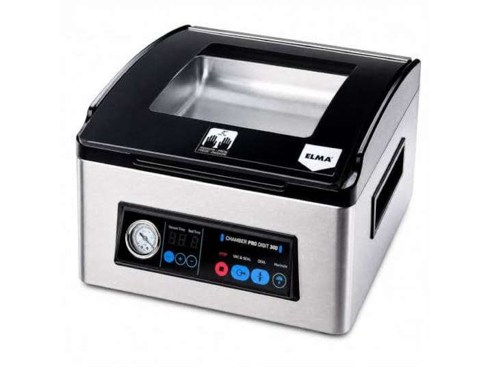 ELMA Kammervakuumierer Profi 350W Vakuumiergerät Gastro Edelstahl 30 cm Schweißbalken, 60 l/min, -0,95 bar Für Flüssigkeiten geeignet Restaurant, Hotel, Catering