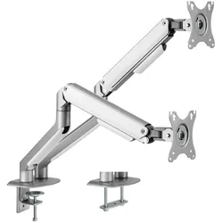 Gelenkige Tischhalterung für 2 Monitore, VESA 75x75 / 100x100, bis 9 kg, silber