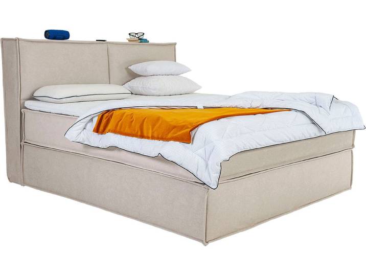 Boxspringbett, 100% PES, Beige, 180×200 cm, Mit Topper & Taschen-Federkernmatratze, Modern, Home-affaire