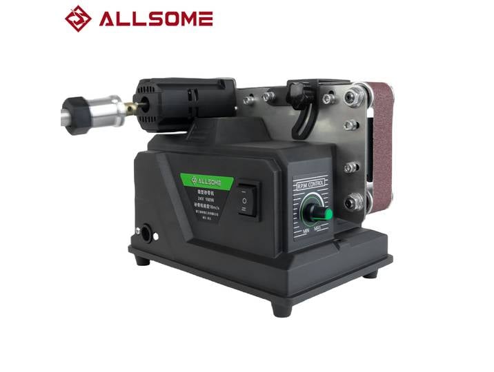 Allsome Mini ponceuse à bande, ponceuse électrique 180 W avec 10 bandes abrasives 533 x 30 mm, adaptée à la batterie Makita 18 V