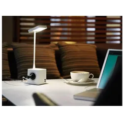 CBS, Tischlampe, Cubert LED Tischleuchte mit USB-Ports und Stromanschlüssen, weiss