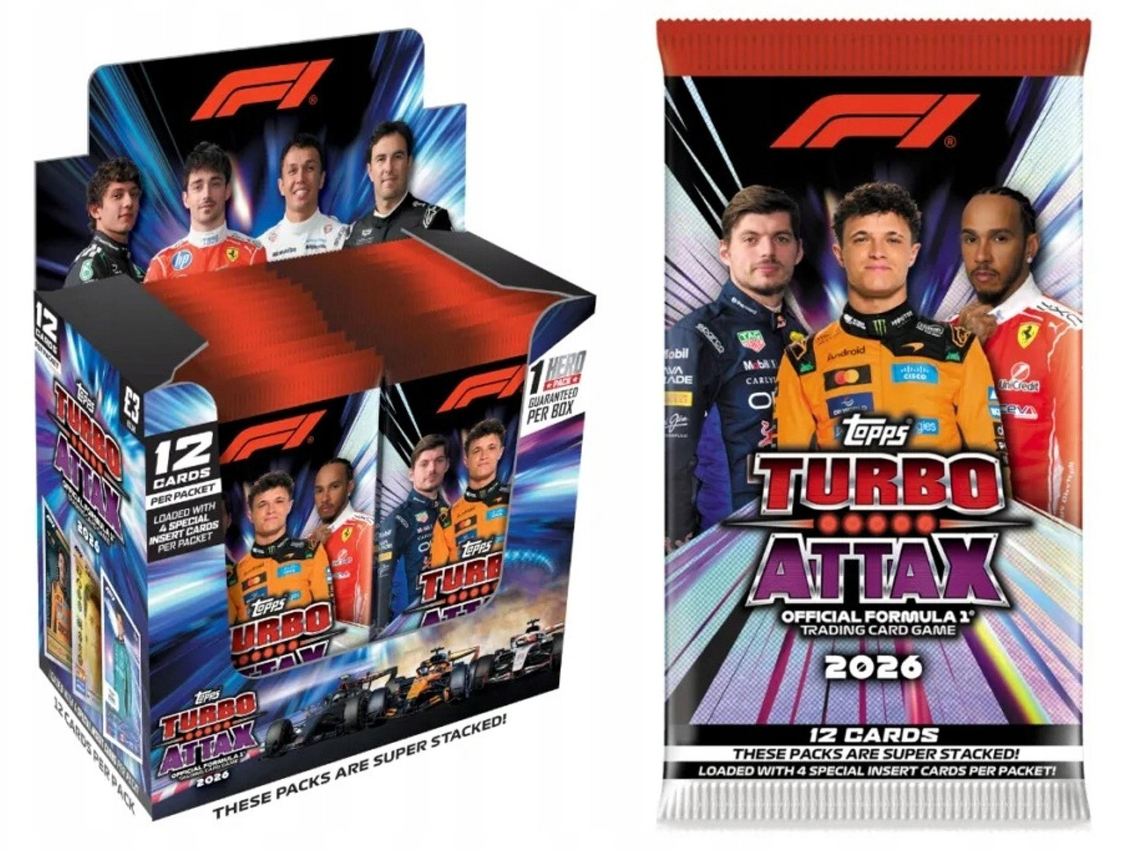 Hasbro Topps Formula 1 F1 Turbo Attax 2026: Doos met 24 pakjes en 288 kaarten inclusief Hero Pack