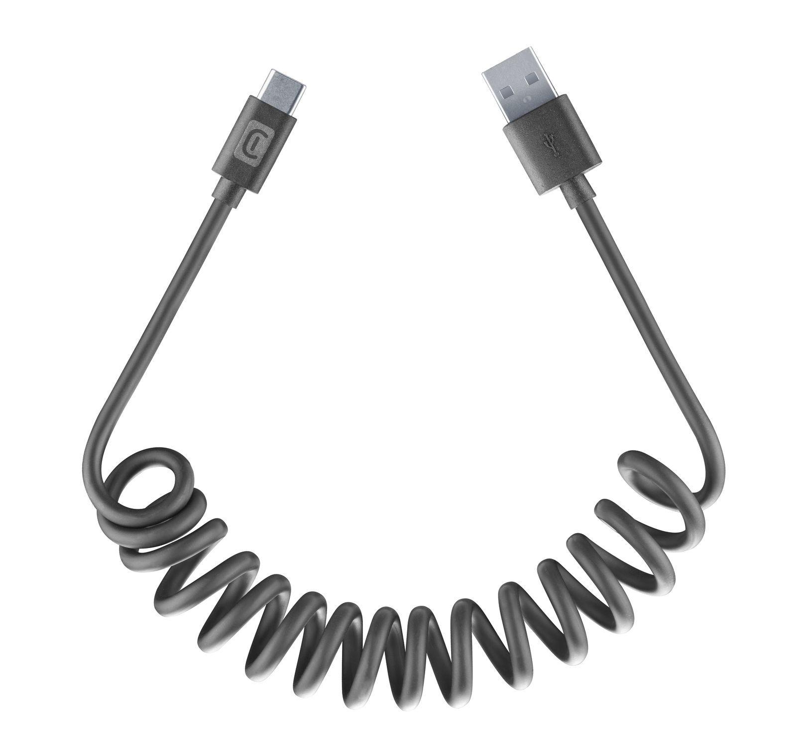 Cellular Line Stecker Rundkabel USB A auf USB C bis 15 W 1,2 m Spiral Cable Spiralkabel (Schwarz) 61269