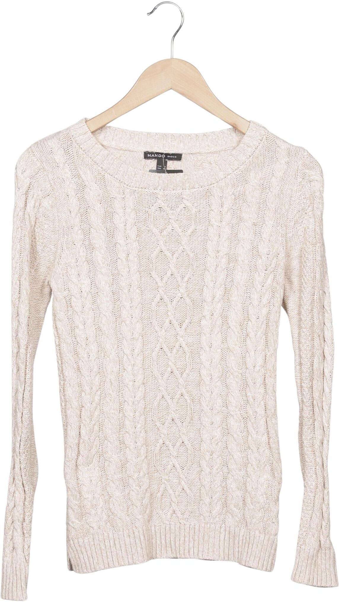 Mango Damen Pullover, Cremeweiß, Gr. S, Baumwolle - Second Hand