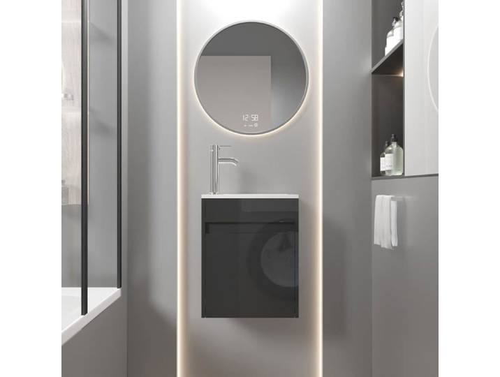 GOOBUY Meuble de Salle de Bain Mural 41 cm Meuble-Lavabo Suspendu avec Rangement Lavabo en Résine Robinet Chromé Noir