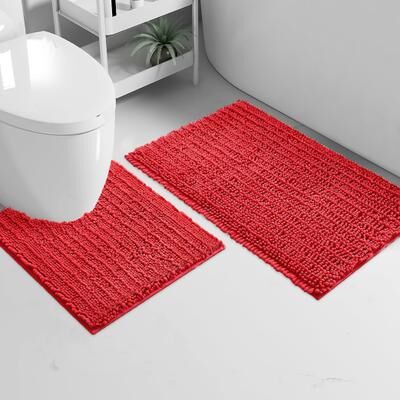 Home Mart Goods 2 Piece Set Red Soft Cozy Plush Chenille Bath Mat Bathroom Rug