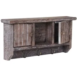 Décoshop26 - Wandmontierter Eingangsschrank mit Türen und Ablage aus gealtertem braunem Massivholz 04_0002454