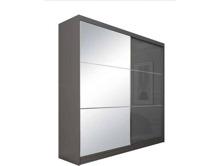 Schrank mit Schwebetüren VIVA 200cm - Kleiderschrank mit Schubkasteneinsätze & Kleiderstangen (Graphit)