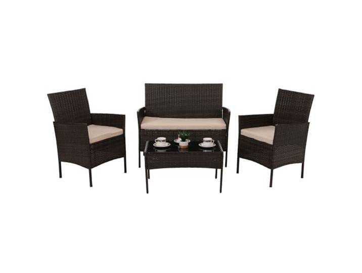 Mendler Poly-Rattan Garten-Garnitur HWC-N98 - braun, Kissen Creme