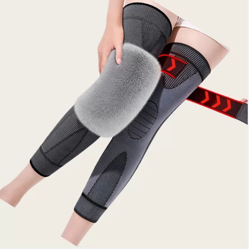INF Winterwarme Kniebandagen - Verlängerte Plüsch Anti-Rutsch Thermische Knieschoner (1 Paar) XL Schwarz