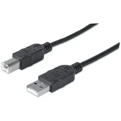 Manhattan Hi-Speed USB B Anschlusskabel, USB 2.0, Typ A Stecker - Typ B Stecker, 480 Mbps, 1,8 m, Schwarz