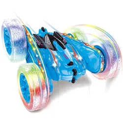 Toy Tales Ferngesteuertes Auto Stunt Car mit 360 Grad Rotation, blau, RC Auto mit Leuchträdern und Akku, 12 km