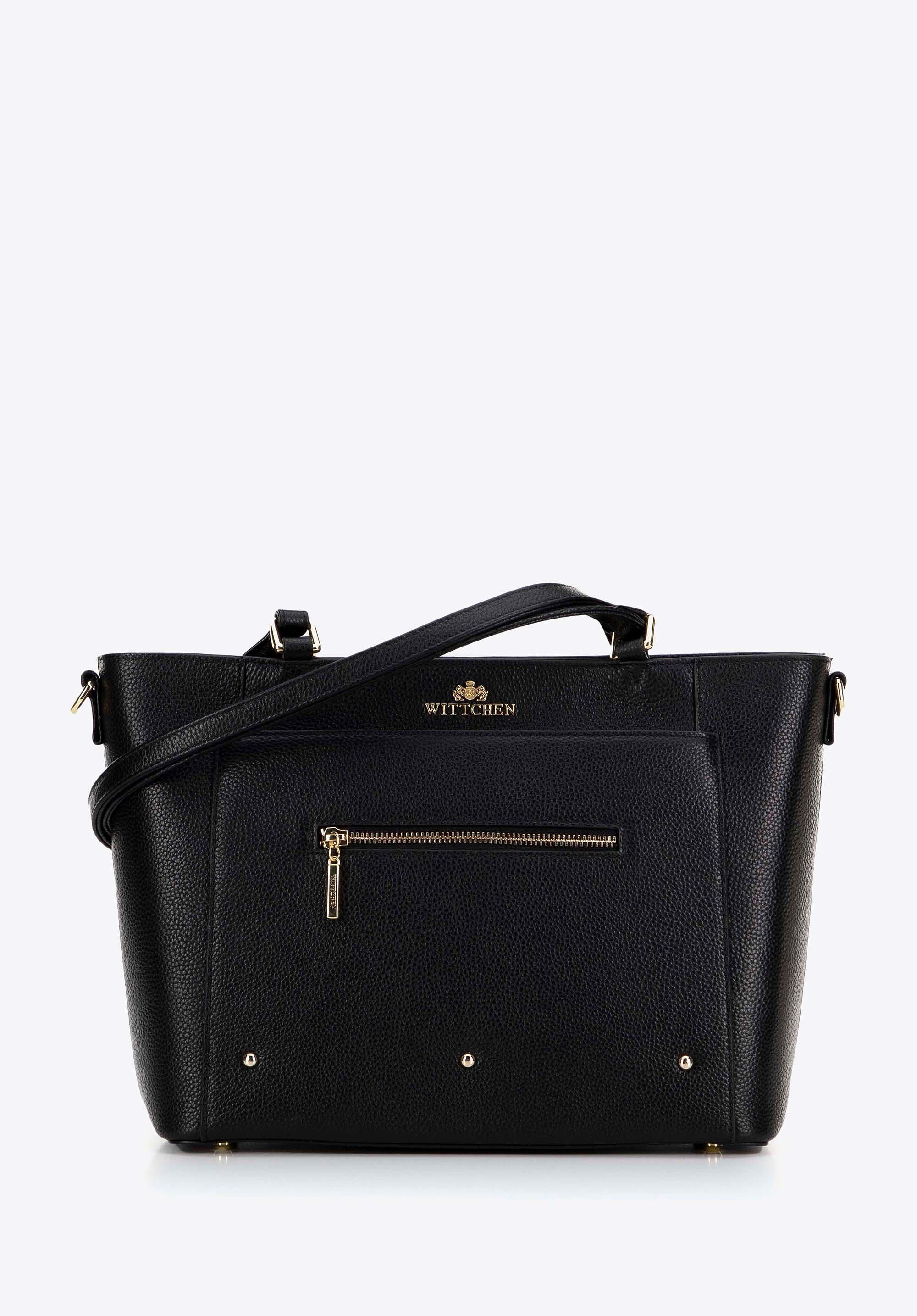 Wittchen Damen-Shopper-Tasche aus Leder mit Fächern, schwarz und gold