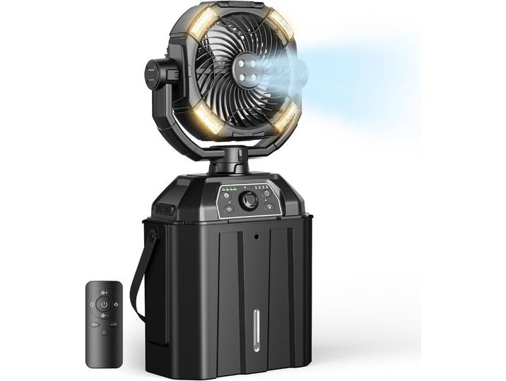 Ventilateur de brumisation Portable, ventilateur pivotant automatique Rechargeable avec batterie USB 25000mAh comme batterie externe, refroidisseur de brume 4, seau de 7l pour l'extérieur