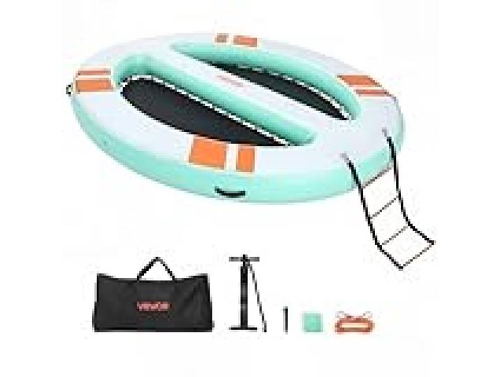 VEVOR Quai Flottant Gonflable 3,05x2,44 m Plateforme de Quai Gonflable pour Piscine Plage Mer Lac Réunions de Famille Sorties Amis Activités Nautiques avec Sac de Transport Portable, Échelle Amovible