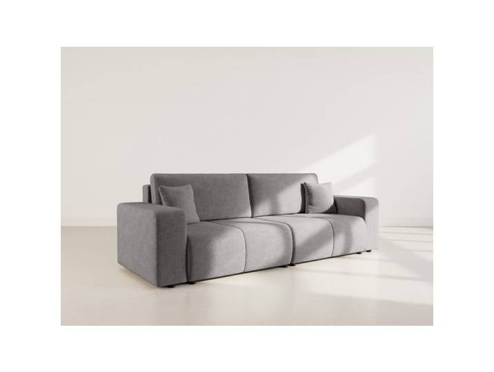 Nicole - Canapé droit 4 places convertible avec coffre en tissu - Gris