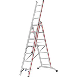 Hymer Mehrzweckleiter 604721, 3-teilig, Treppenleiter, mit 3 x 7 Sprossen