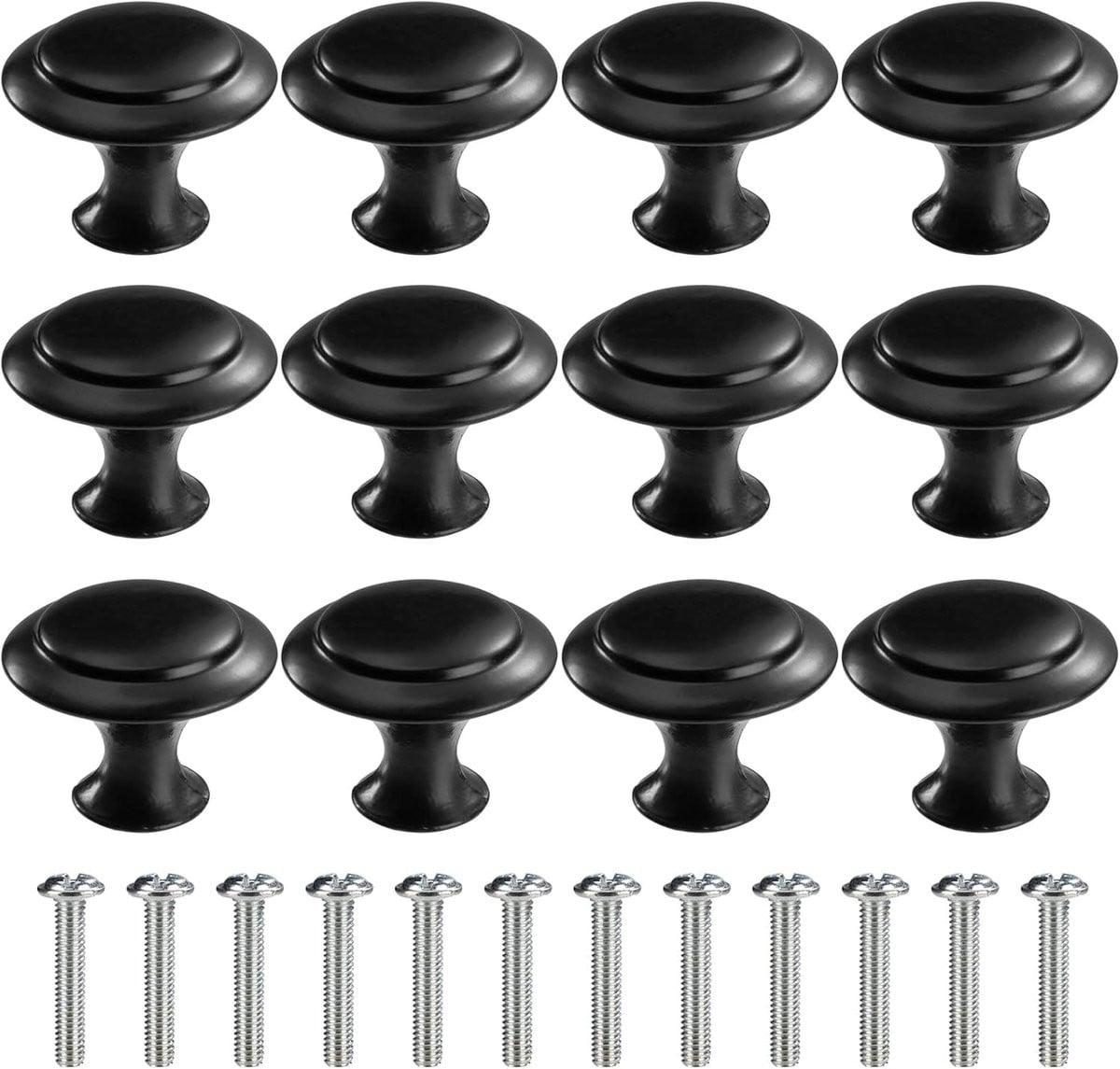 SnelShoppen Ronde Meubelknoppen met Schroeven, 12 stuks, Zwart, 30mm
