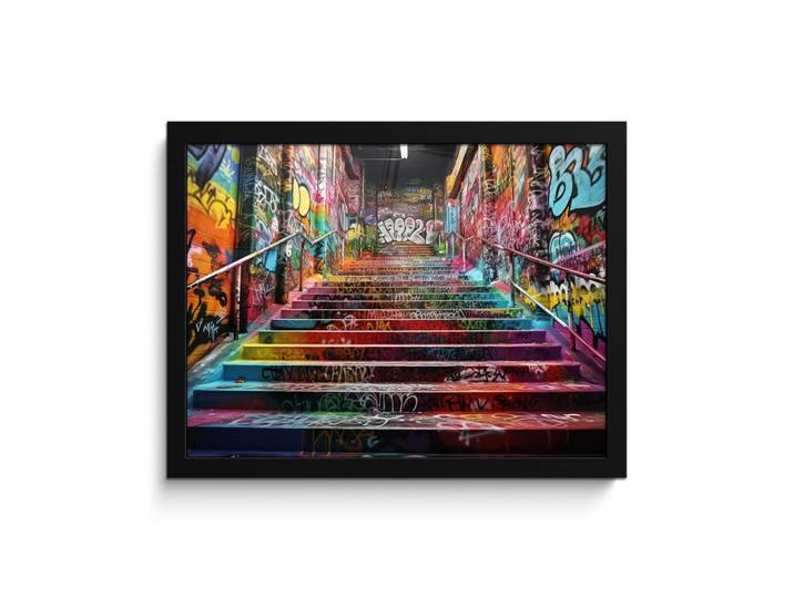 MuchoWow Poster MIT Rahmengerahmtes Bild - Treppe - Graffiti - Farben - Kunst - 40x30 cm, Mehrfarbig, Papier, Rechteckig, 40x30 cm, gerahmt, Bilder & Rahmen, Bilder