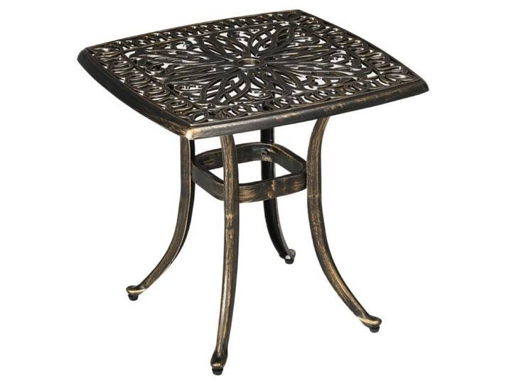 Table Basse Jardin Alu Bronze 54x54x52.5cm Trou Parasol - Meuble Terrasse Balcon Résistant Intempéries