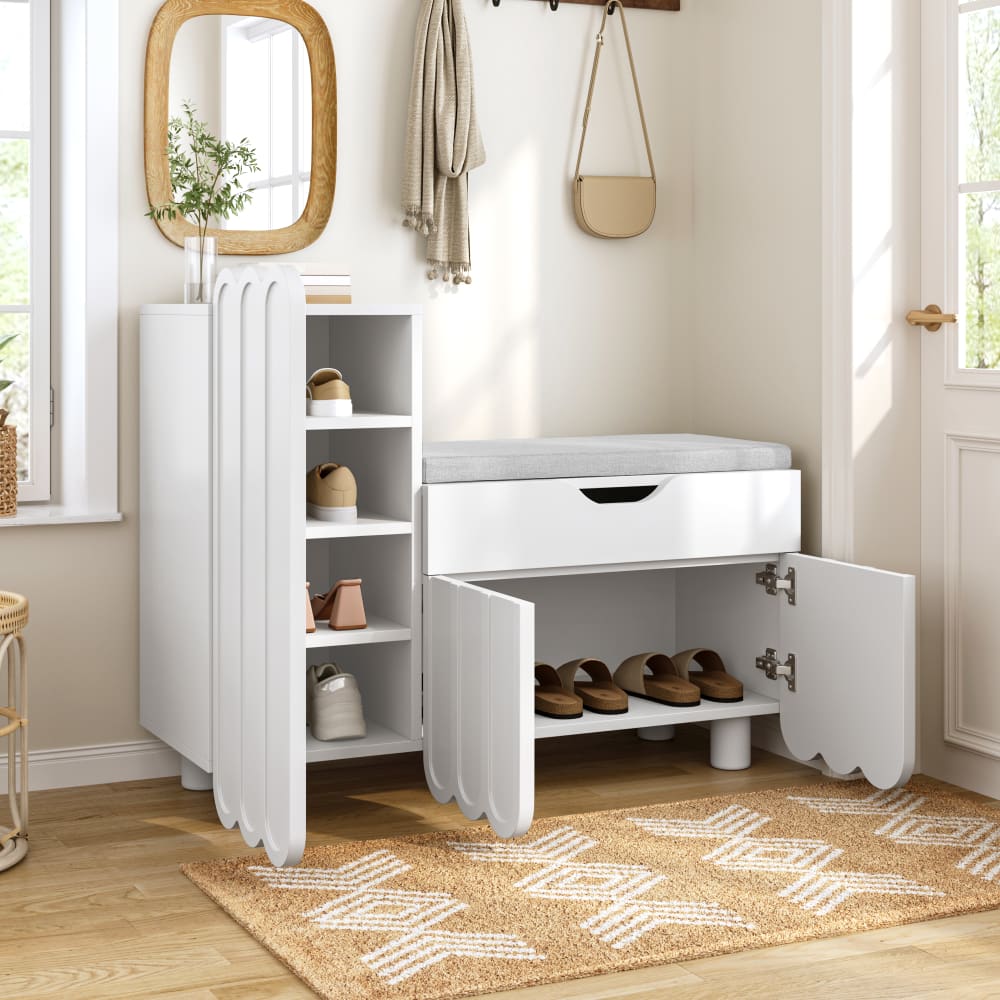 Urban Meuble Zapatero blanco con banco de almacenamiento y asiento acolchado